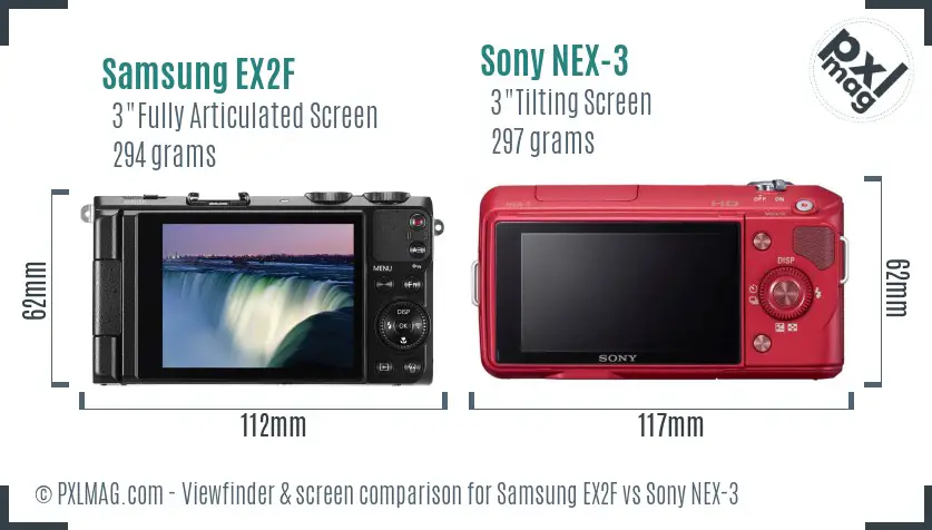 Samsung EX2F vs Sony NEX-3 Screen and Viewfinder comparison
