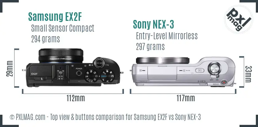 Samsung EX2F vs Sony NEX-3 top view buttons comparison