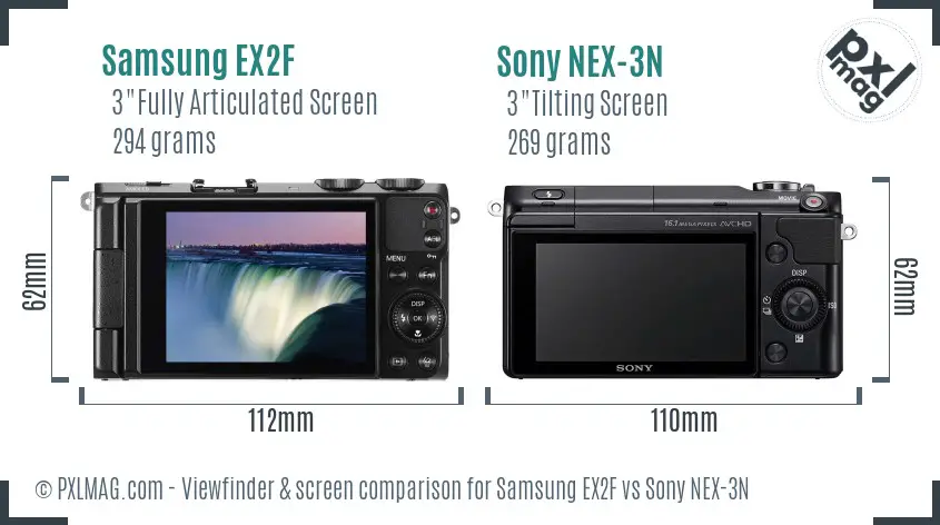 Samsung EX2F vs Sony NEX-3N Screen and Viewfinder comparison