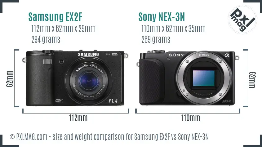 Samsung EX2F vs Sony NEX-3N size comparison