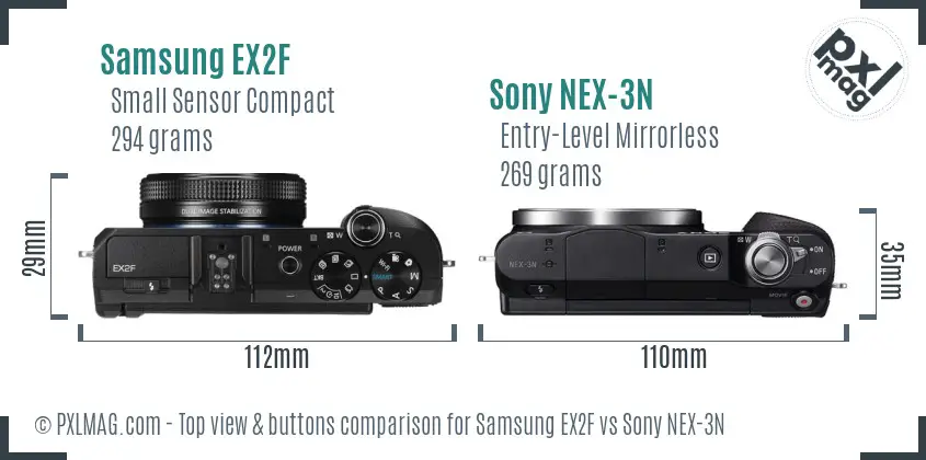 Samsung EX2F vs Sony NEX-3N top view buttons comparison
