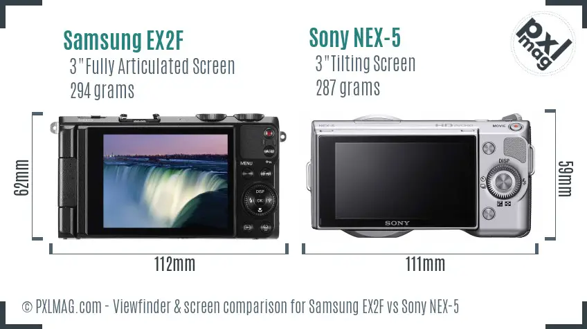 Samsung EX2F vs Sony NEX-5 Screen and Viewfinder comparison