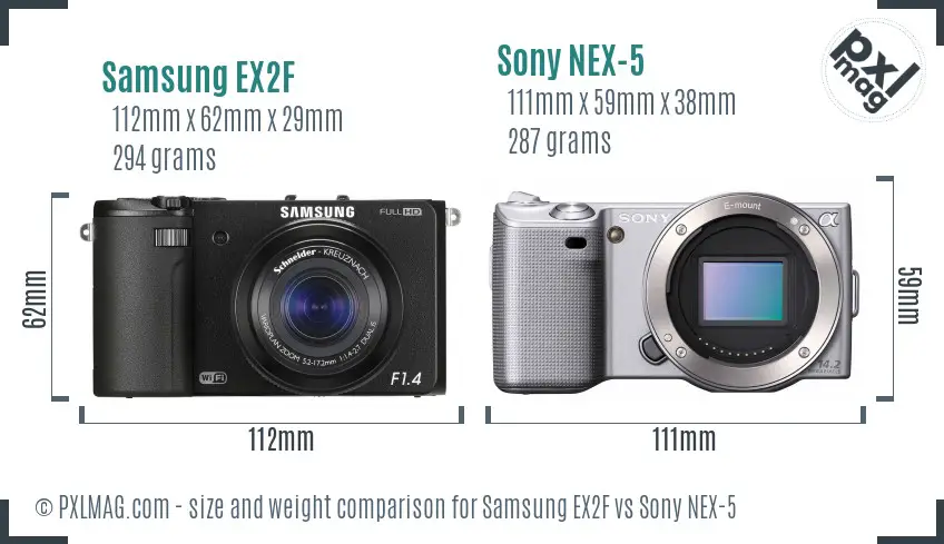 Samsung EX2F vs Sony NEX-5 size comparison