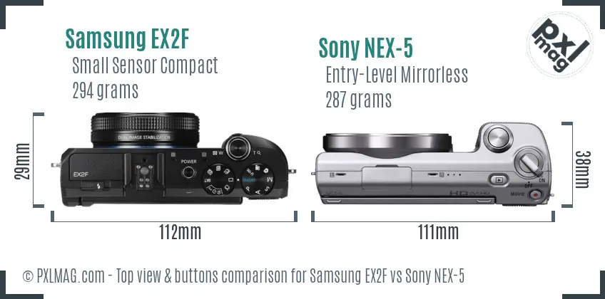Samsung EX2F vs Sony NEX-5 top view buttons comparison