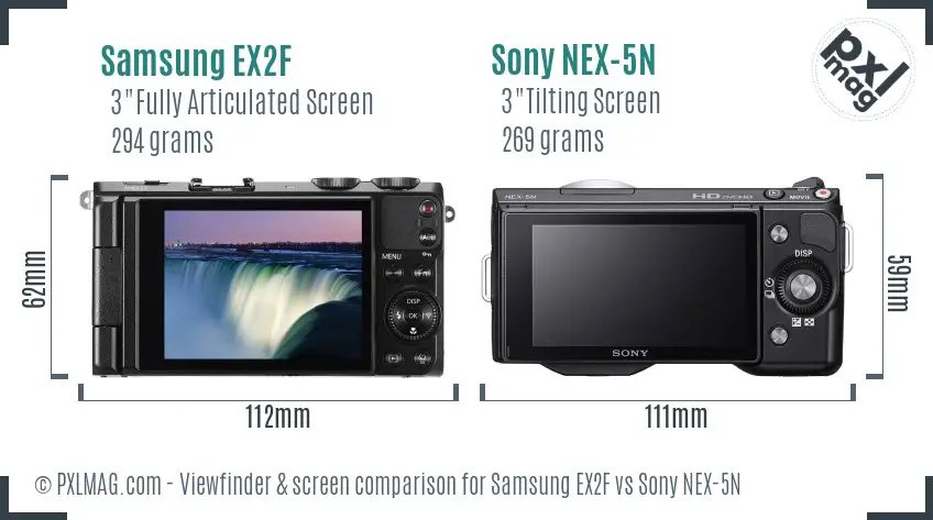 Samsung EX2F vs Sony NEX-5N Screen and Viewfinder comparison