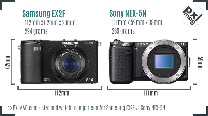 Samsung EX2F vs Sony NEX-5N size comparison