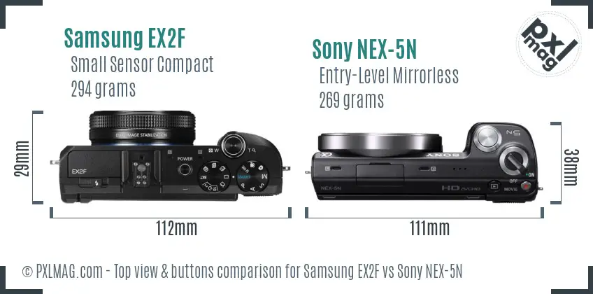 Samsung EX2F vs Sony NEX-5N top view buttons comparison