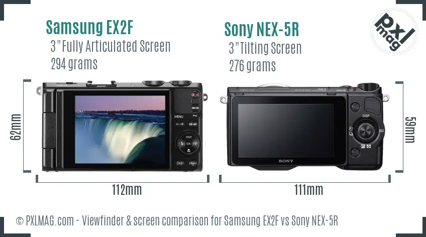 Samsung EX2F vs Sony NEX-5R Screen and Viewfinder comparison