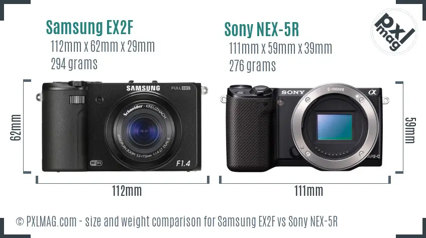 Samsung EX2F vs Sony NEX-5R size comparison