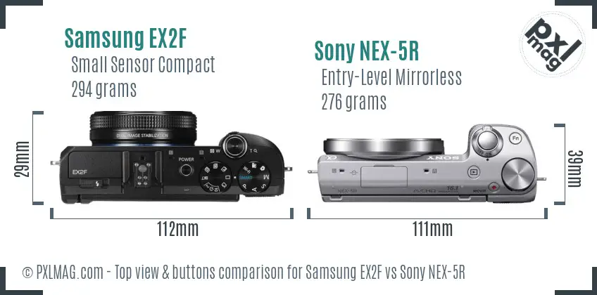 Samsung EX2F vs Sony NEX-5R top view buttons comparison