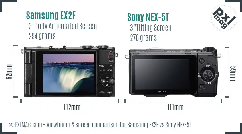 Samsung EX2F vs Sony NEX-5T Screen and Viewfinder comparison