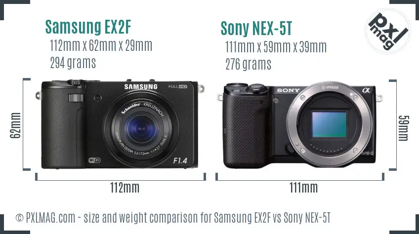 Samsung EX2F vs Sony NEX-5T size comparison
