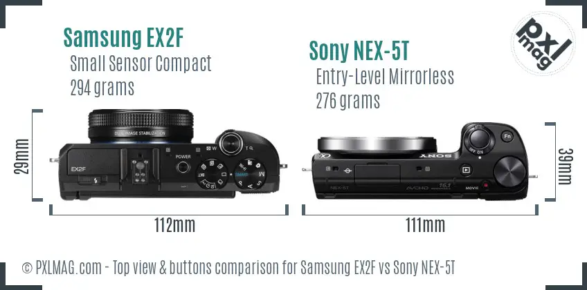 Samsung EX2F vs Sony NEX-5T top view buttons comparison