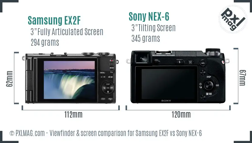 Samsung EX2F vs Sony NEX-6 Screen and Viewfinder comparison