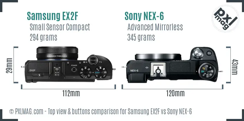 Samsung EX2F vs Sony NEX-6 top view buttons comparison
