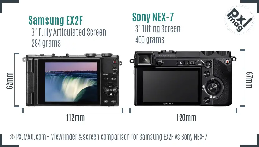 Samsung EX2F vs Sony NEX-7 Screen and Viewfinder comparison