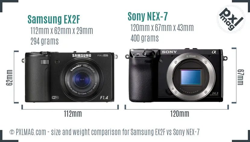 Samsung EX2F vs Sony NEX-7 size comparison