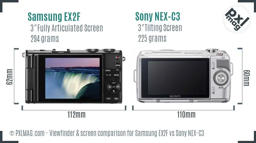 Samsung EX2F vs Sony NEX-C3 Screen and Viewfinder comparison