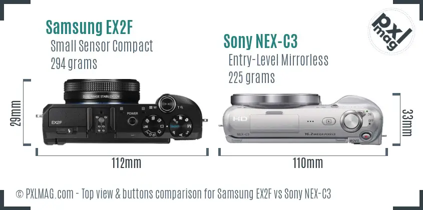 Samsung EX2F vs Sony NEX-C3 top view buttons comparison