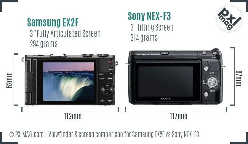 Samsung EX2F vs Sony NEX-F3 Screen and Viewfinder comparison