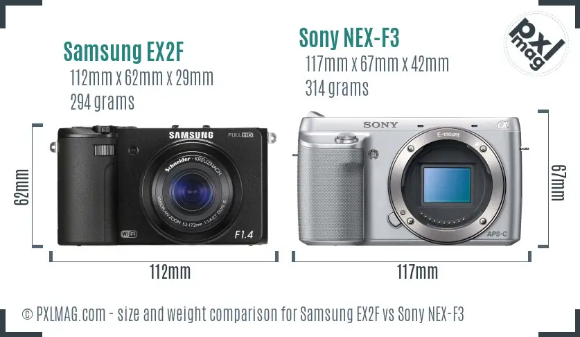 Samsung EX2F vs Sony NEX-F3 size comparison