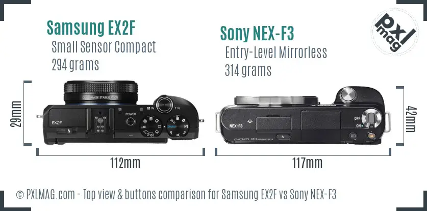 Samsung EX2F vs Sony NEX-F3 top view buttons comparison