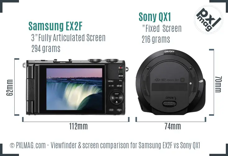 Samsung EX2F vs Sony QX1 Screen and Viewfinder comparison