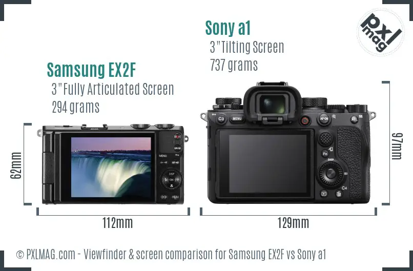 Samsung EX2F vs Sony a1 Screen and Viewfinder comparison