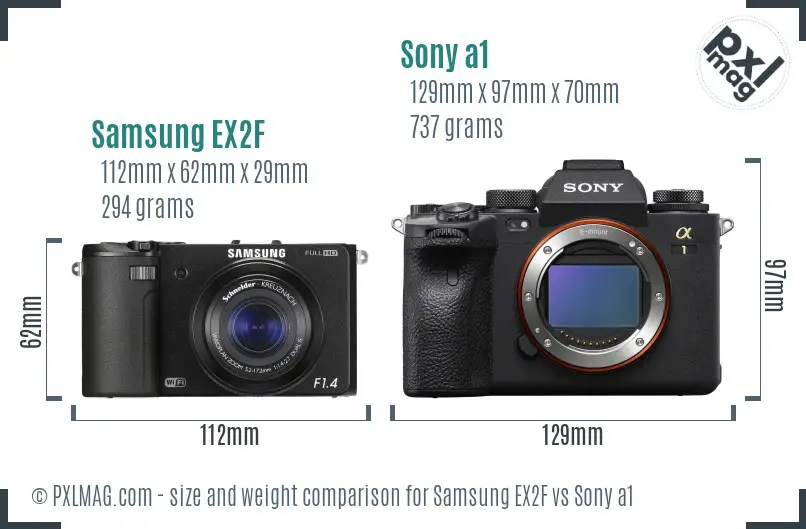 Samsung EX2F vs Sony a1 size comparison