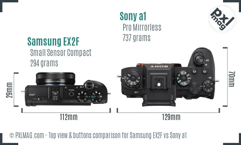 Samsung EX2F vs Sony a1 top view buttons comparison