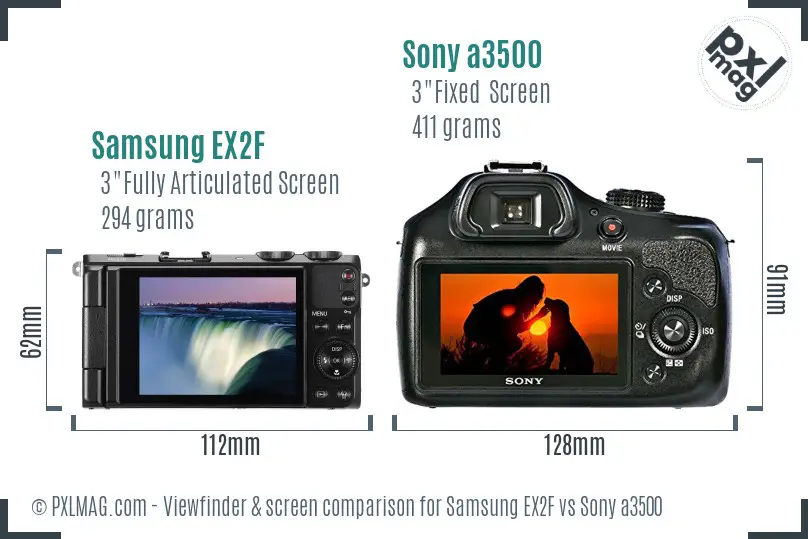 Samsung EX2F vs Sony a3500 Screen and Viewfinder comparison
