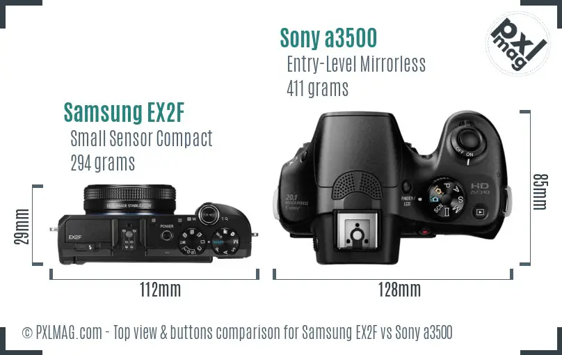 Samsung EX2F vs Sony a3500 top view buttons comparison