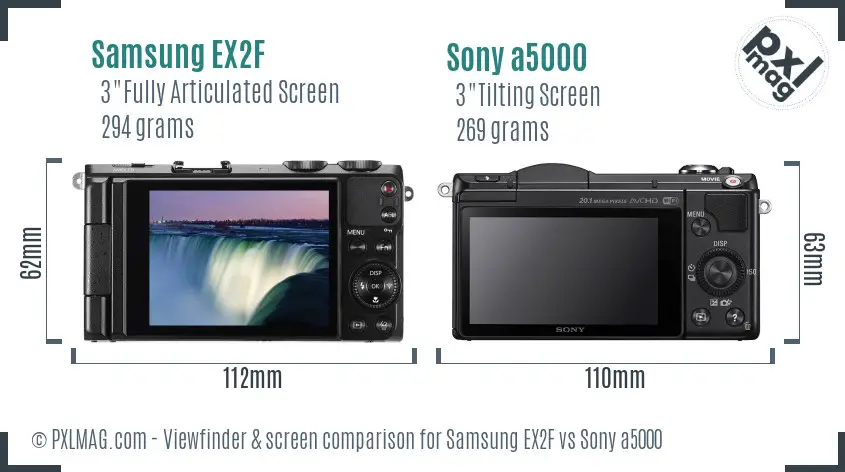 Samsung EX2F vs Sony a5000 Screen and Viewfinder comparison