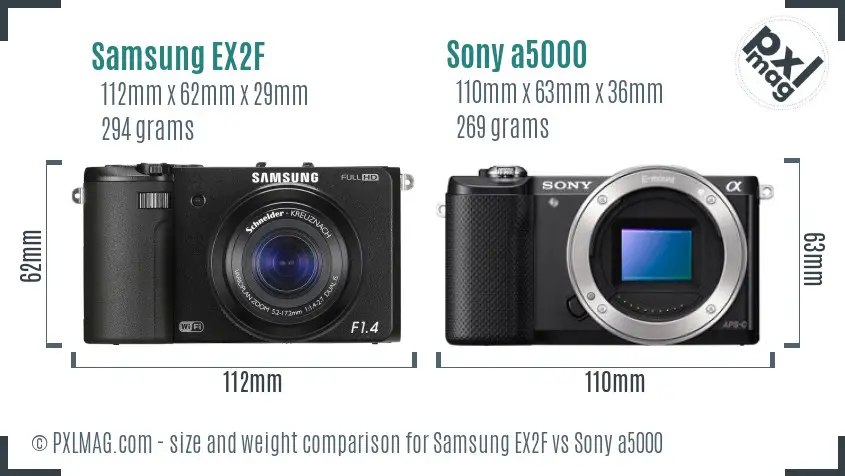 Samsung EX2F vs Sony a5000 size comparison