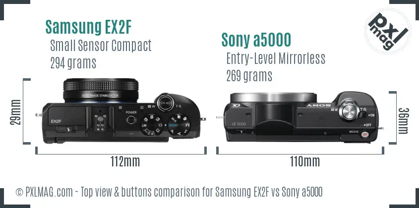 Samsung EX2F vs Sony a5000 top view buttons comparison