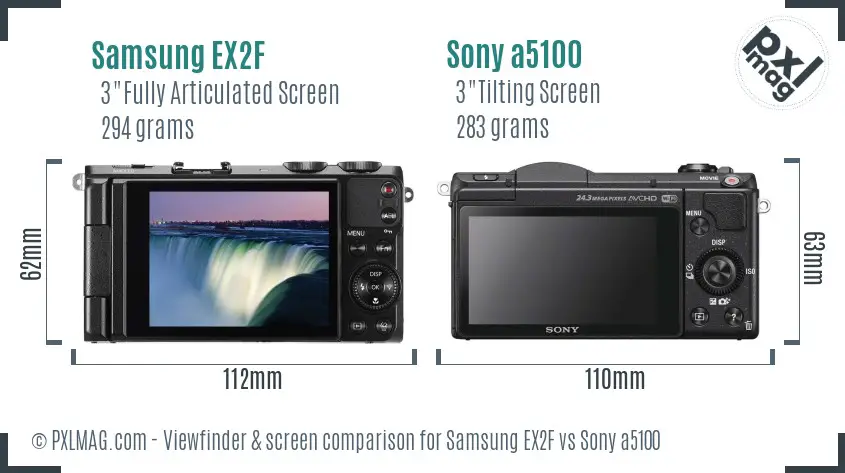 Samsung EX2F vs Sony a5100 Screen and Viewfinder comparison