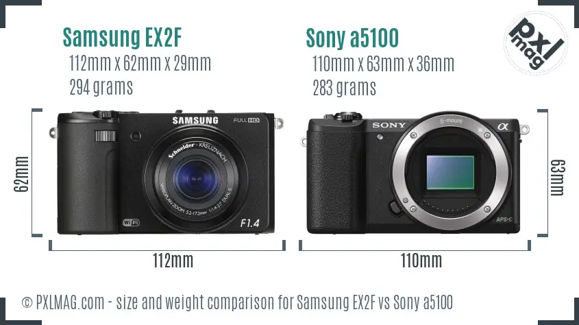 Samsung EX2F vs Sony a5100 size comparison