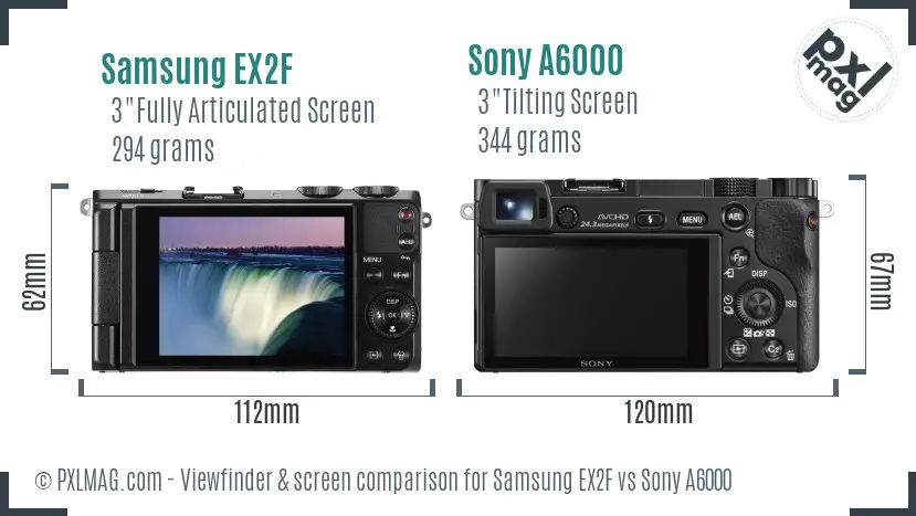 Samsung EX2F vs Sony A6000 Screen and Viewfinder comparison