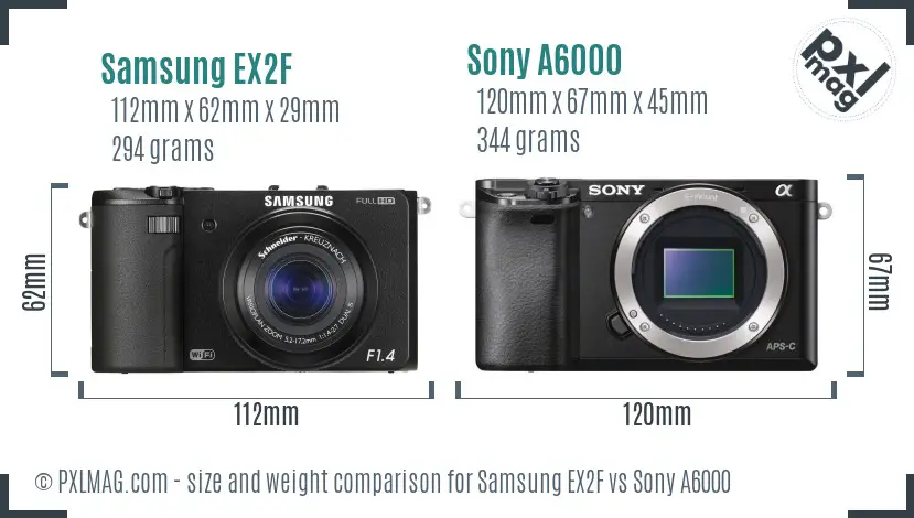 Samsung EX2F vs Sony A6000 size comparison