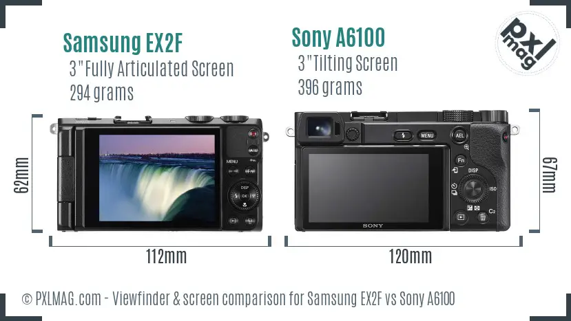 Samsung EX2F vs Sony A6100 Screen and Viewfinder comparison