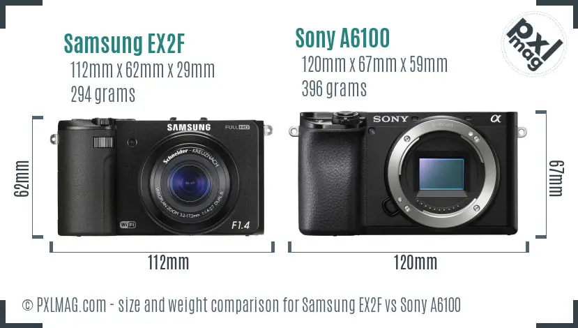 Samsung EX2F vs Sony A6100 size comparison