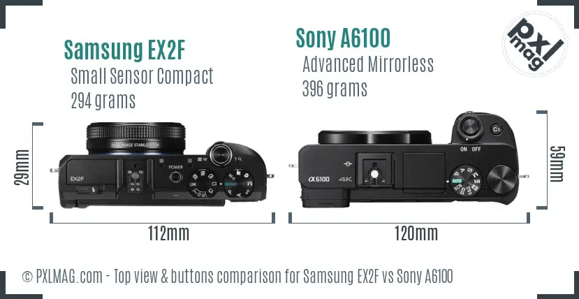 Samsung EX2F vs Sony A6100 top view buttons comparison