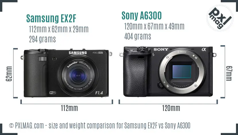 Samsung EX2F vs Sony A6300 size comparison