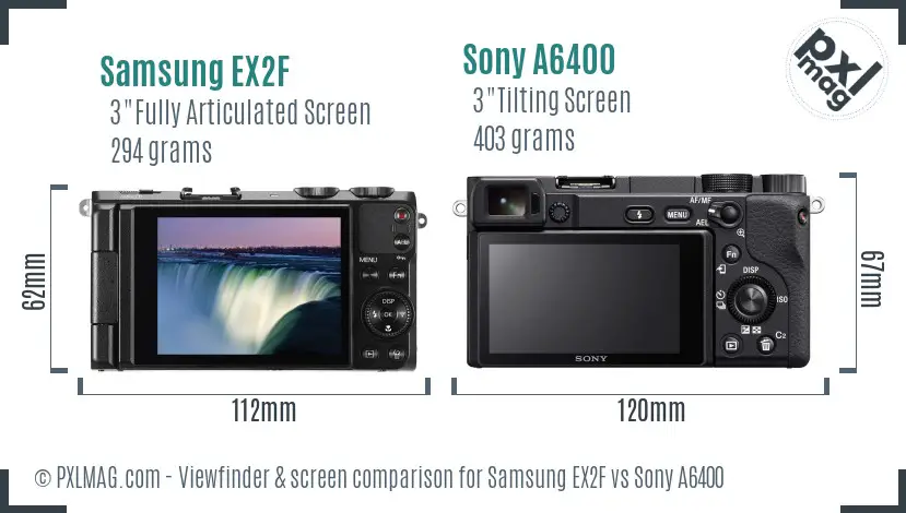 Samsung EX2F vs Sony A6400 Screen and Viewfinder comparison