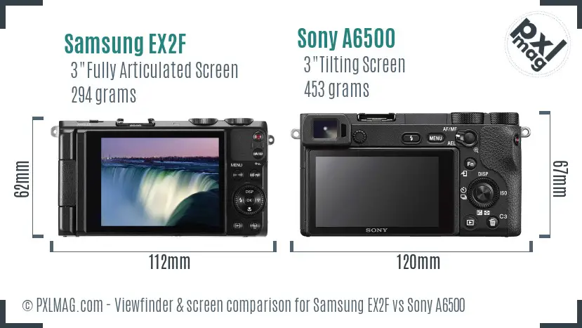 Samsung EX2F vs Sony A6500 Screen and Viewfinder comparison