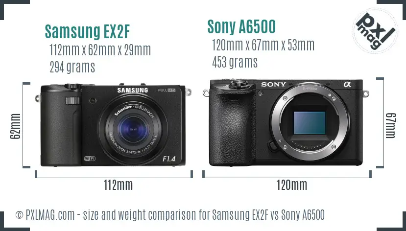 Samsung EX2F vs Sony A6500 size comparison