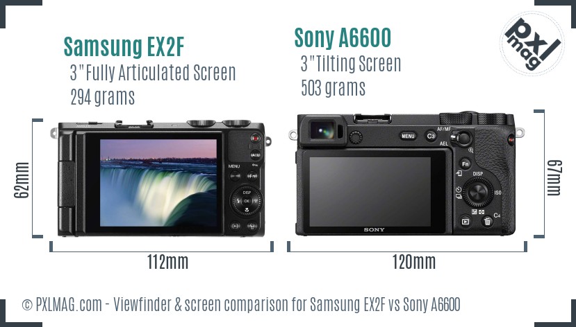 Samsung EX2F vs Sony A6600 Screen and Viewfinder comparison