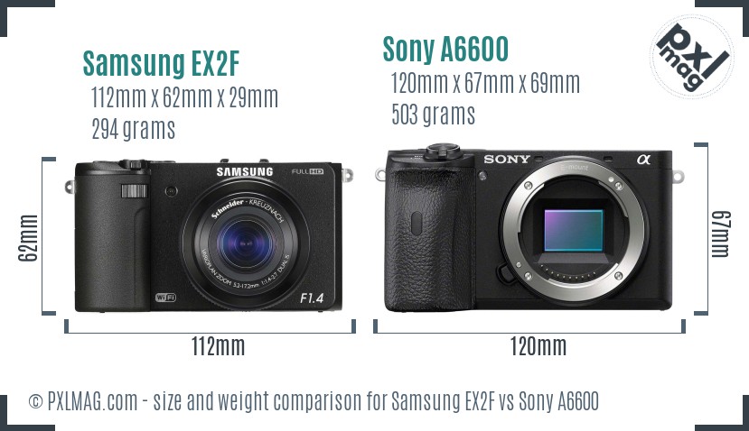 Samsung EX2F vs Sony A6600 size comparison