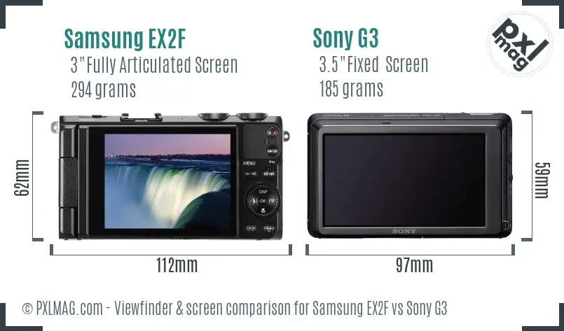 Samsung EX2F vs Sony G3 Screen and Viewfinder comparison