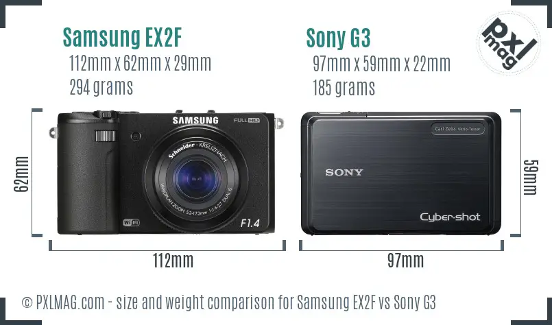 Samsung EX2F vs Sony G3 size comparison